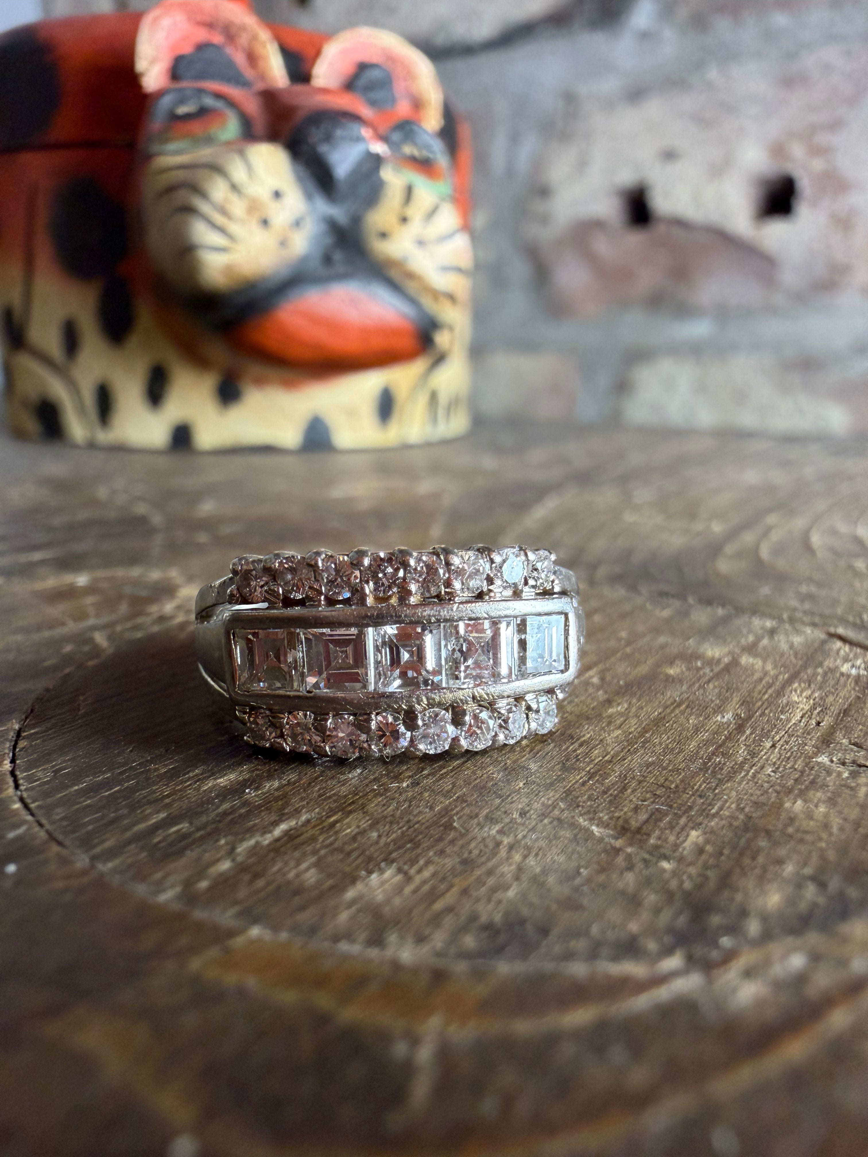 14k Carre Cut Diamond Ring