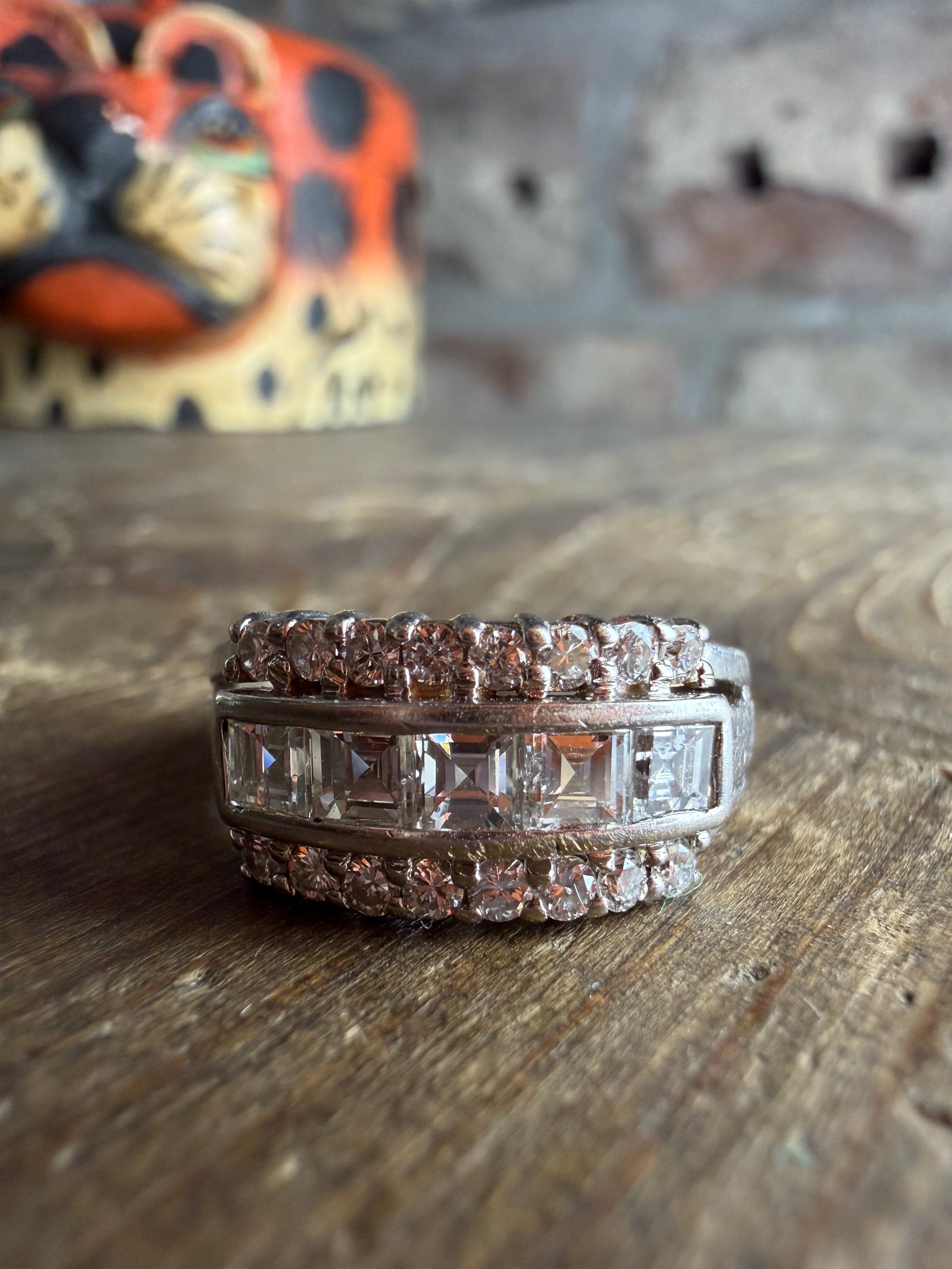 14k Carre Cut Diamond Ring