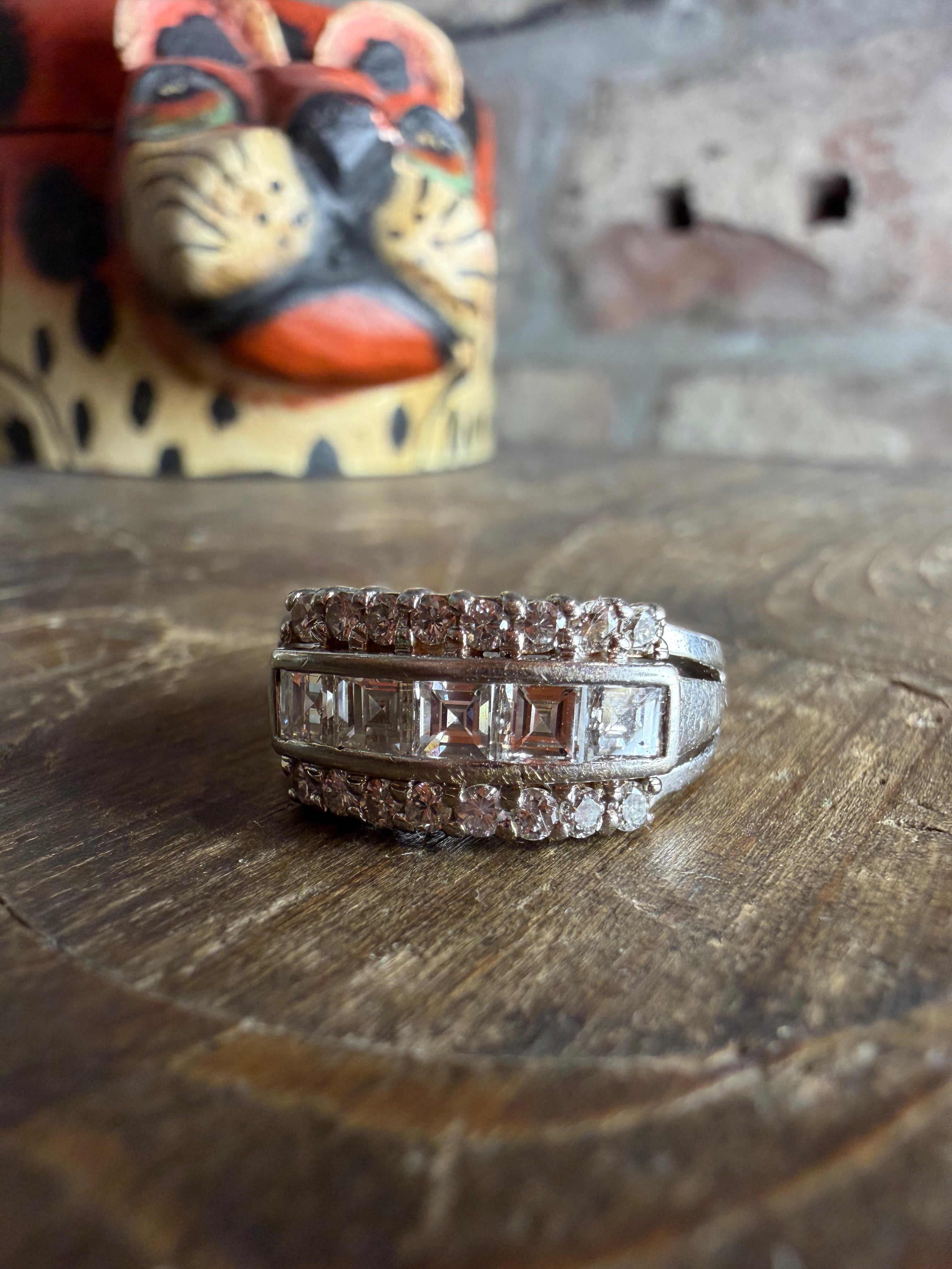 14k Carre Cut Diamond Ring